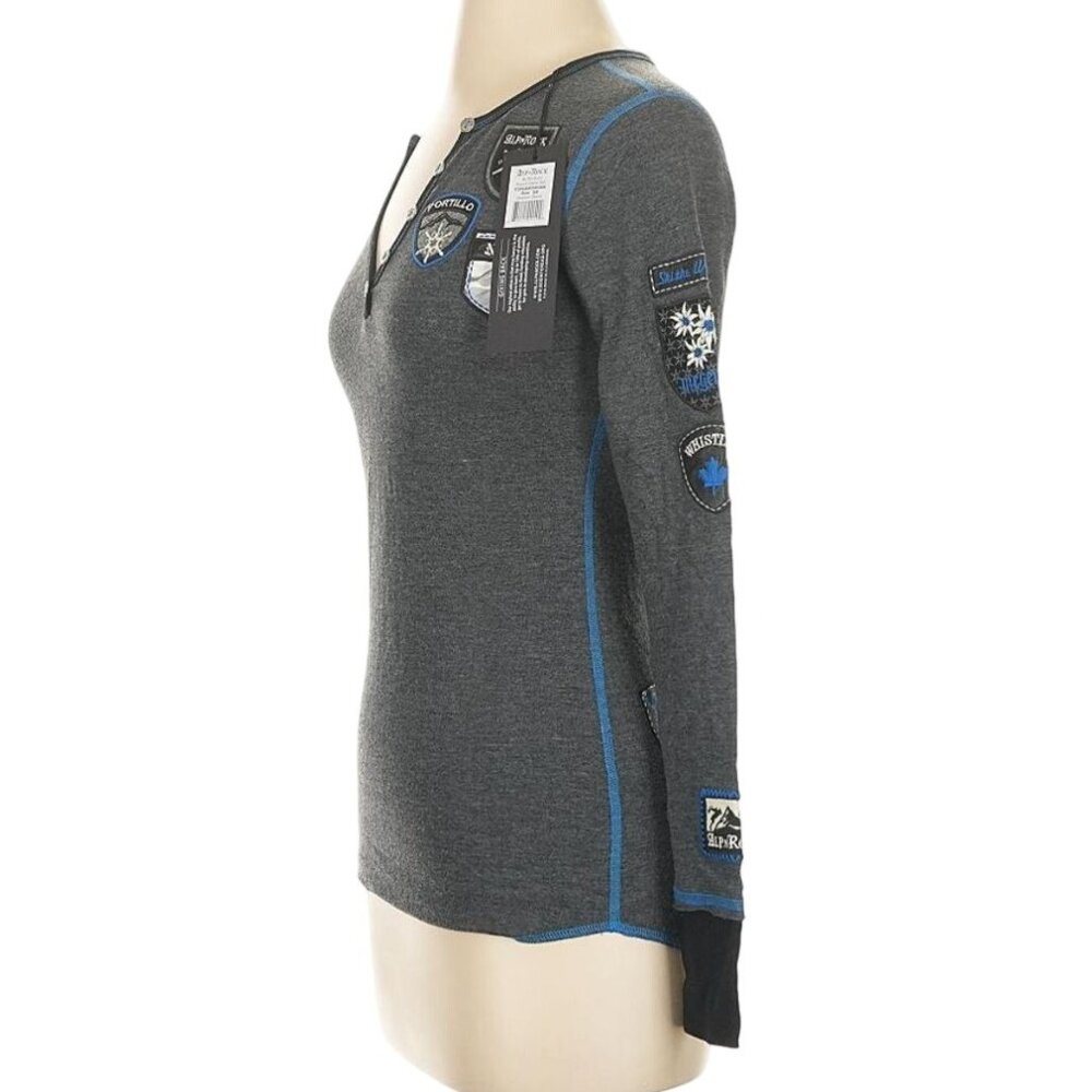 NWT Alp-n-Rock "Ski the World" Henley Shirt Top XS/S Gray MSRP$228 Organic - Picture 13 of 17